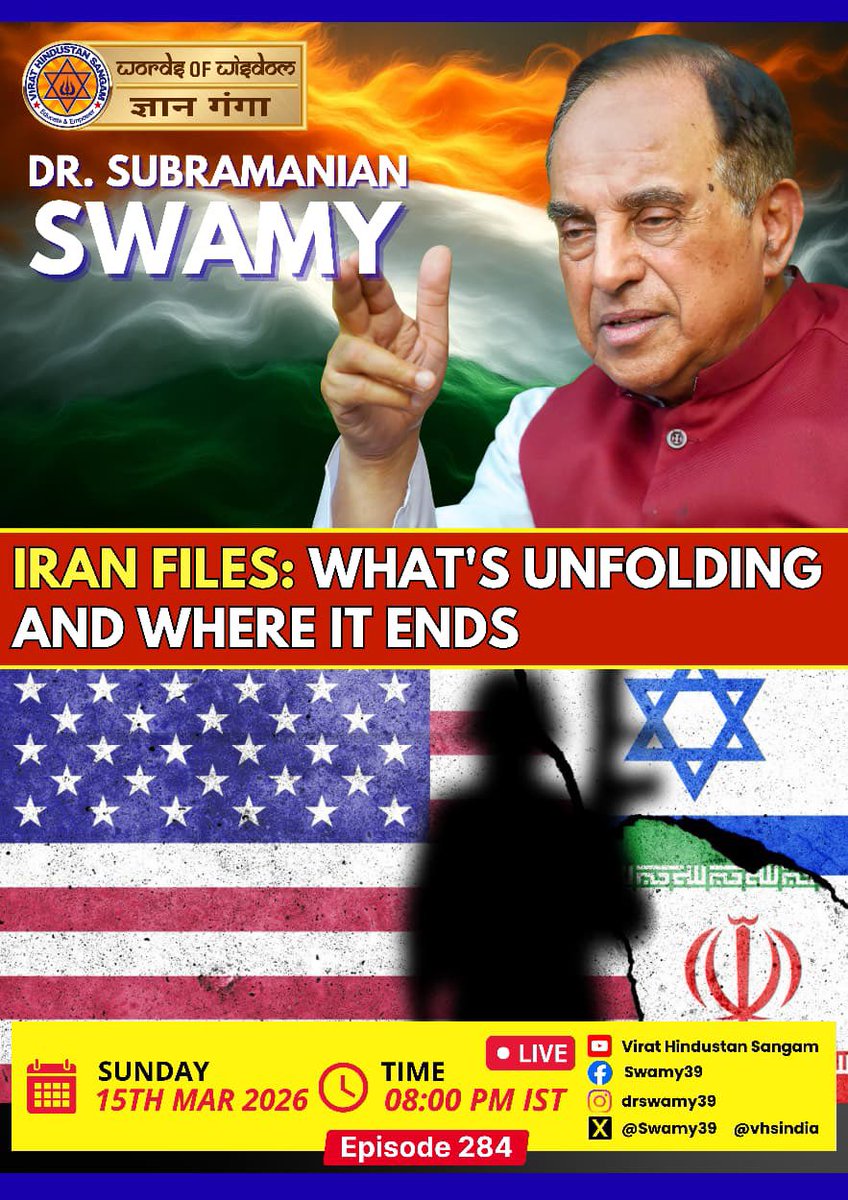 jagdishshetty's tweet photo. #WordsOfWisdom #GyanGanga – Episode 284
‘Iran Files: What's Unfolding and Where It Ends’  with Dr Subramanian Swamy
Tonite Sunday At 8 pm  IST– LIVE on the following Links 👇🏽
Youtube – https://t.co/C3wHAt008h
Facebook – https://t.co/0ja3aRMmCP
@Swamy39 @vhsindia https://t.co/nTrD18HWdj