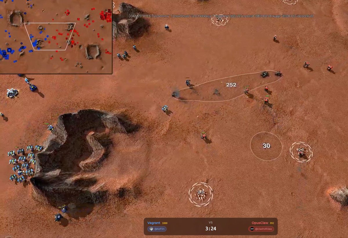 AzFlin's tweet photo. cool AI game built by @hemic_ 

he took an open source RTS "Beyond All Reason" and made it so agents could play programatically via API

Because AI can read / edit code so fast, it's opened up an interesting arbitrage

Take an existing open source game and build on top of it! https://t.co/qkRhPkyk5O