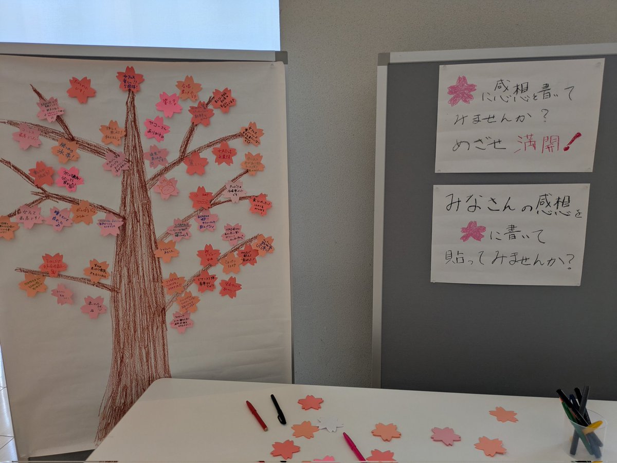 今年も感想を桜の花びらに書いていただき、シェアしています🌸
現在６分咲きくらい？目指せ満開です！