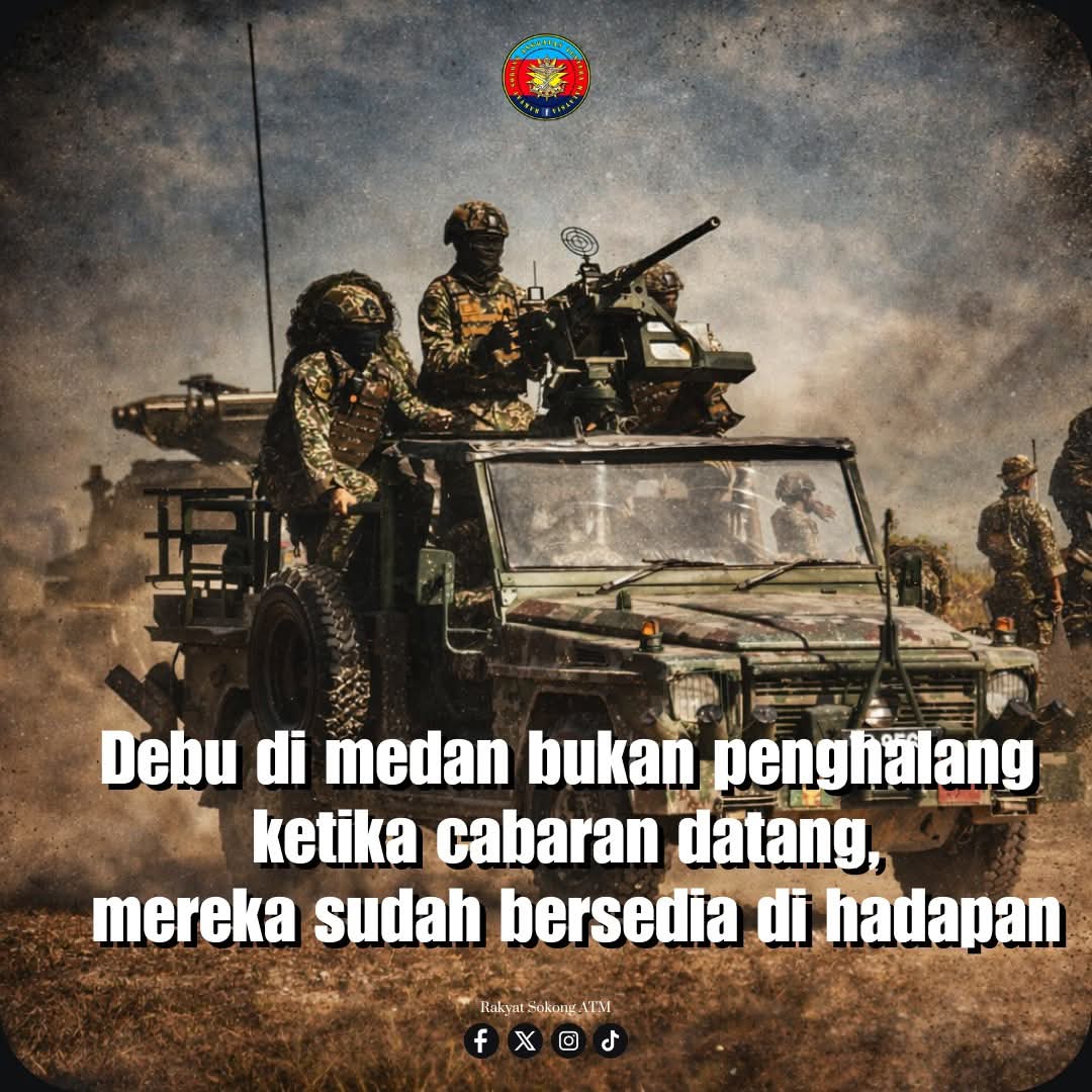 RakyatSATM's tweet photo. Debu di medan bukan alasan untuk berundur.
Di saat cabaran datang, anggota Angkatan Tentera Malaysia sentiasa bersedia berada di hadapan demi mempertahankan keamanan dan kedaulatan negara. ๐ฒ๐พ๐ช
#ATM
#AngkatanTenteraMalaysia
#DemiNegara
#KedaulatanNegara
#TenteraMalaysia https://t.co/7t66Of8UbG