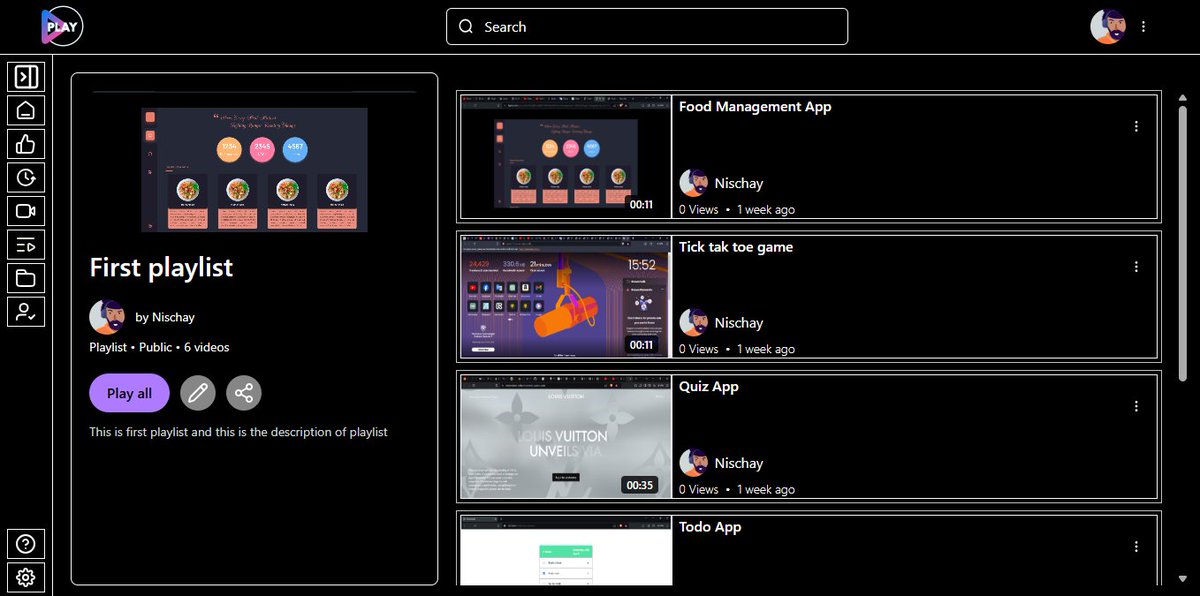 Nischay42's tweet photo. Day 44-72 #untilIGetJob

Project update🚀
Built the user dashboard, playlist management (create, add/remove videos), watch later, watch history, liked videos, subscribed channels, &amp; user credential updates

The project is almost done just responsiveness and a few minor fixes left https://t.co/k2XHeRJEck