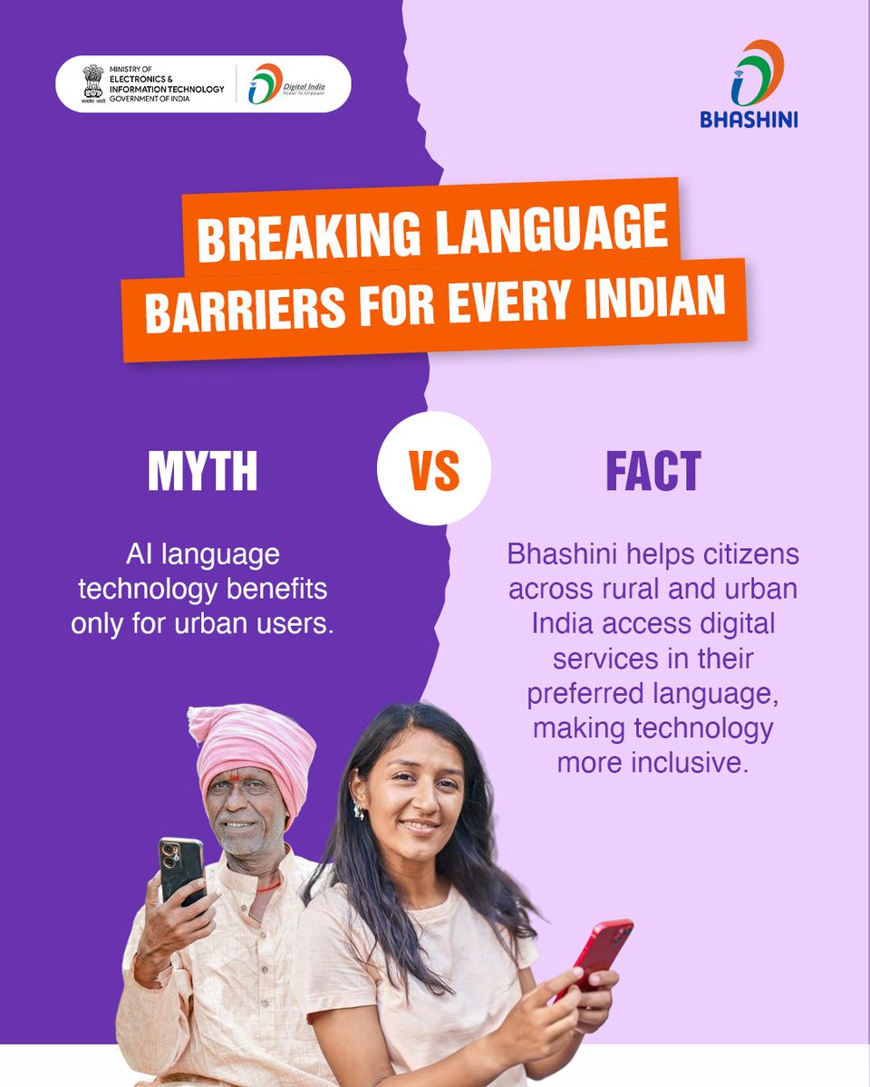 _DigitalIndia's tweet photo. By enabling communication across Indian languages, Bhashini is making technology more inclusive and accessible for every citizen.
Breaking Language Barriers for Every Indian.
#Bhashini #DigitalIndia #LanguageInclusion #AIforIndia #IndianLanguages
@_BHASHINI https://t.co/XGOjIJIM3n