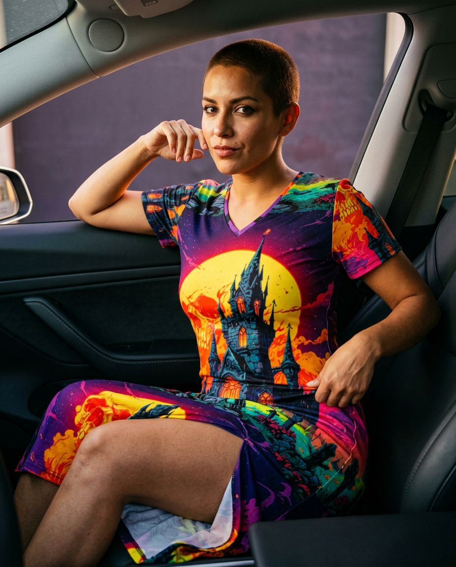 vmadoka's tweet photo. A riot of color pools against your skin in the All-Over Print V-neck Dress with Side Slit — $52.18. V-necked and shadow-split, it moves like private constellations brushing your thighs. discover https://t.co/PdNA8iPDR4 https://t.co/q9LTKQpdrN