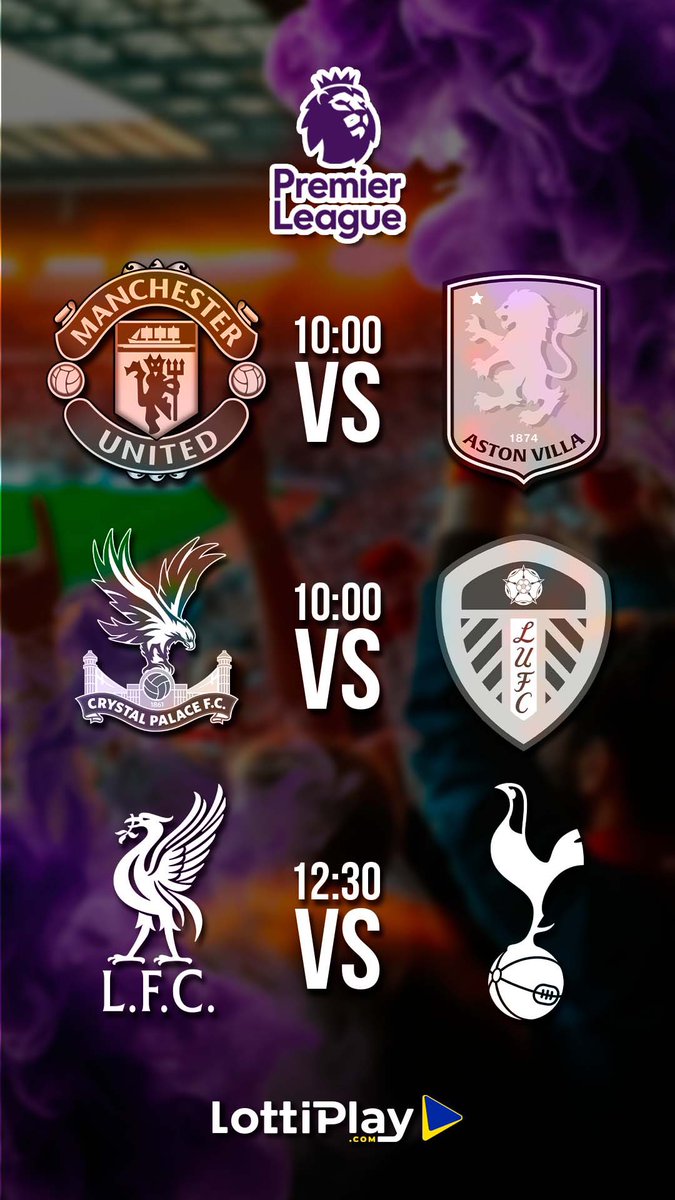 LottiPlay's tweet photo. ¡Día de partidazos en la Premier League! 🤩

Aquí están los encuentros de hoy:

🔴 Manchester United vs Aston Villa 🦁 (10:00)
🦅 Crystal Palace vs Leeds United ⚫️ (10:00)
🔴 Liverpool vs Tottenham ⚪️ (12:30)

¿Cuáles son tus predicciones? ¡Te leemos! 👇

#LottiPlay https://t.co/N5ZYXs4dsw