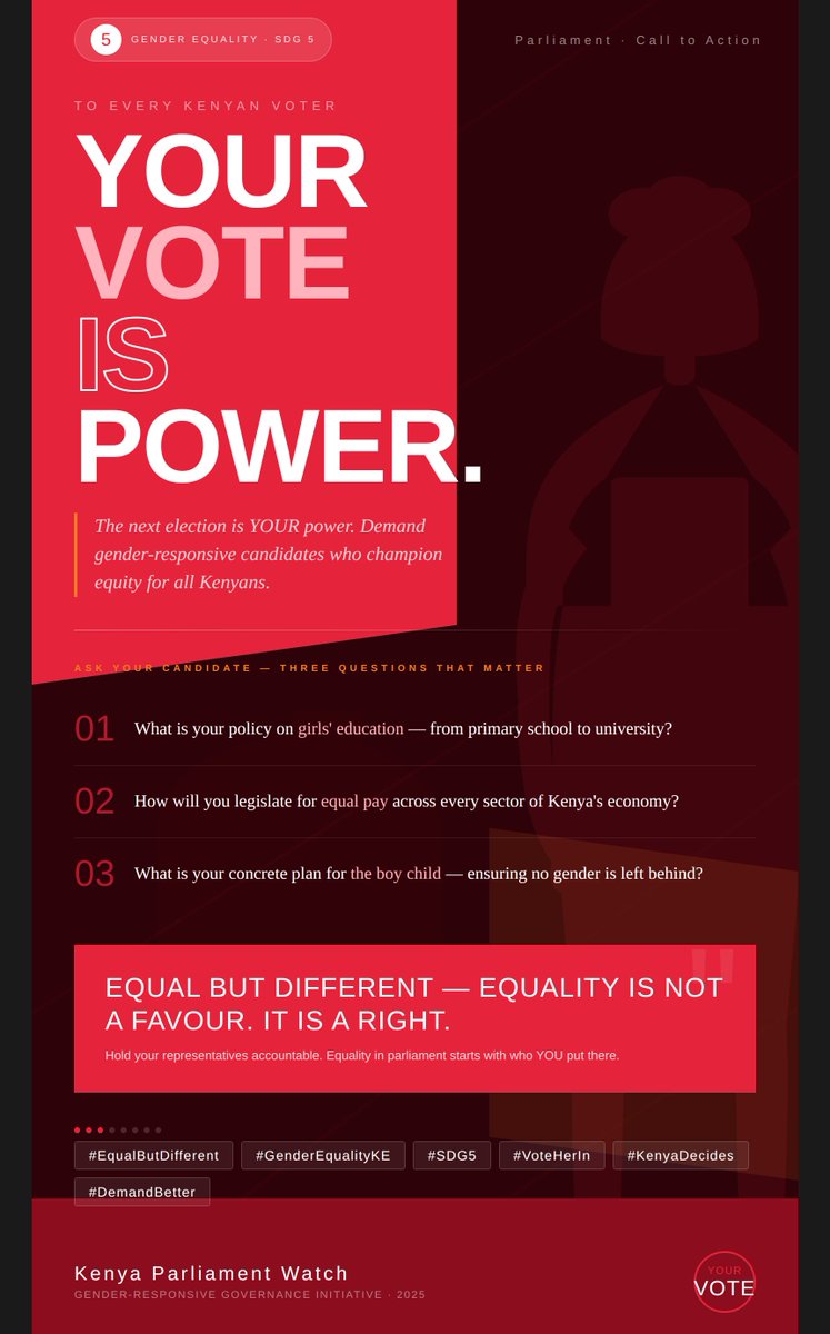 skeeterimisa's tweet photo. Call to Action
TO EVERY KENYAN VOTER: The next election is YOUR power. Demand gender-responsive candidates. Ask them: What is your policy on girls' education? Equal pay? The boy child?
#EqualButDifferent #GenderEqualityKE #SDG5 https://t.co/gUET5gt04u