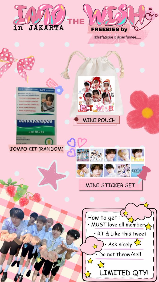 ᭝ ᨳଓ ՟ INTO THE WISH : Our WISH in Jakarta𓍯𓂃𓏧♡ freebies by <a href="/perfumee___/">✮juls✮</a> x <a href="/hisfatigue/">𝐶ℎ𝑒𝑟𝑟𝑦🌷</a> ⨾༊󠀺

📆 11 April 2026
📍 ICE BSD
🕙 TBA

⭐︎ first come first get
⭐︎ rt &amp; like are appreciated
⭐︎ limited qty❕
⭐︎ kindly tag us if you get the freebies

see you temuanyaaa💖