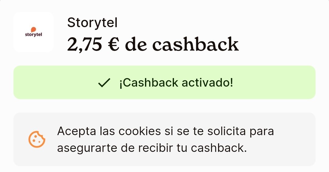 ahorrathor's tweet photo. 💸 Hasta 12,75€ GRATIS con Storytel

1️⃣ Regístrate en iGraal (+10€ bienvenida)

2️⃣ Busca Storytel dentro de iGraal

3️⃣ Activa la prueba gratis 30 días

💰 +2,75€ cashback

⚡ Total: 12,75€ sin gastar nada

⏳ Solo nuevos usuarios de Storytel https://t.co/MGWy2ZIDFn