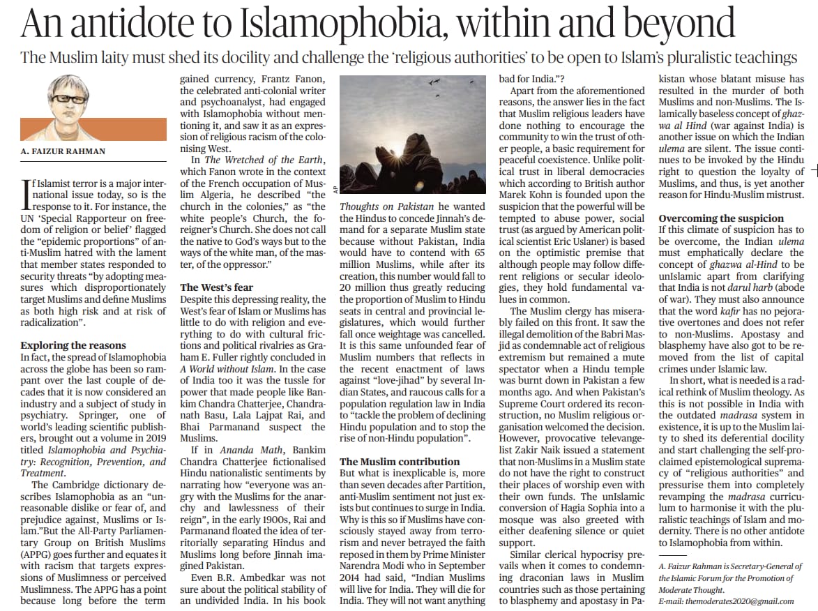 FaizEngineer's tweet image. On the International Day to Combat Islamophobia, highlighting the suffering of millions of Muslims worldwide, I revisit a 2021 article in The Hindu arguing that legal remedies must be paired with a willingness among Muslims to rethink how Islam is publicly presented #Islamophobia