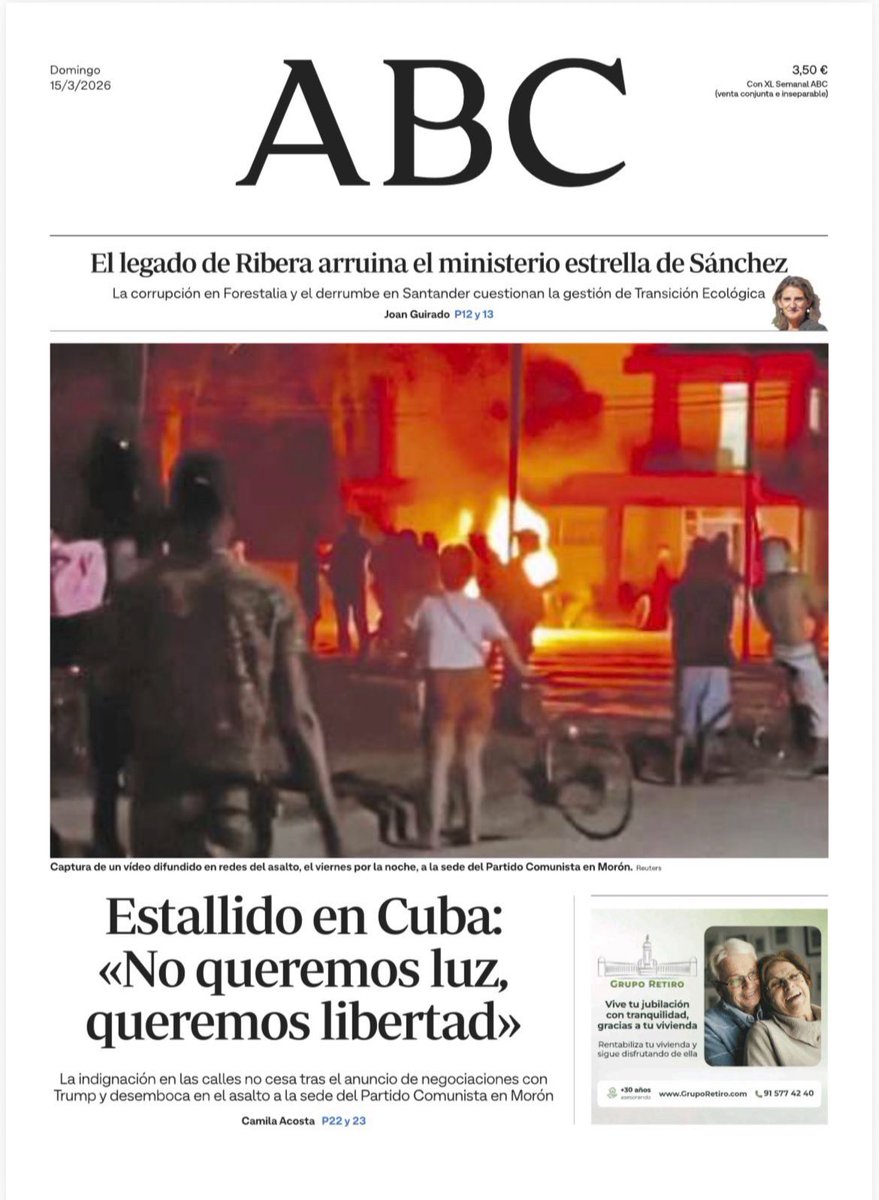 Great headline by #Spain’s <a href="/abc_es/">ABC.es</a>.

People: “We don’t want the lights on, we want freedom”.

Leaders of State Sponsor of Terrorism bankrupt communist #Cuba grasping for any way to survive.

They’ll say and do anything to stay in power.

Time’s up. They’ve got to go.

#SOSCuba