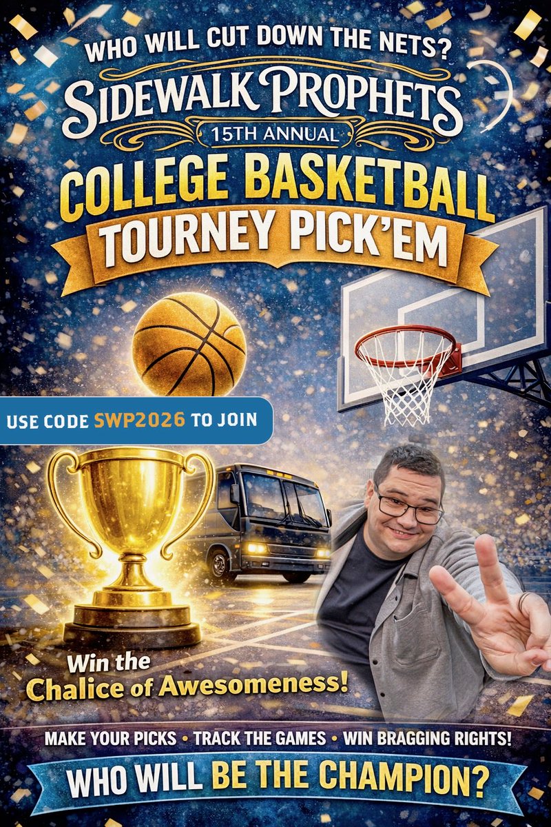 swprophets's tweet photo. 🏀 It’s Selection Sunday!

Join the 15th Annual SWP College Basketball Tourney Challenge and compete for the Chalice of Awesomeness.

Join here: https://t.co/BcYaqubPat
Code: SWP2026

#MarchMadness https://t.co/CGBvLtH1aX