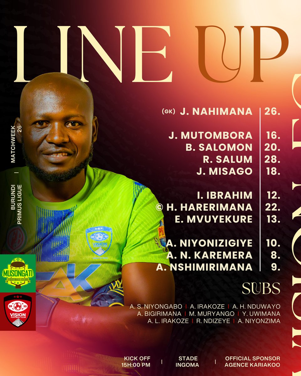 Vision__FC's tweet photo. Vladimir Niyonkuru’s first XI to face Musongati ⚫️🔴

#MFCVFC | #AgenceKariakoo #DrivenByVision https://t.co/DCQZ7EuPkp