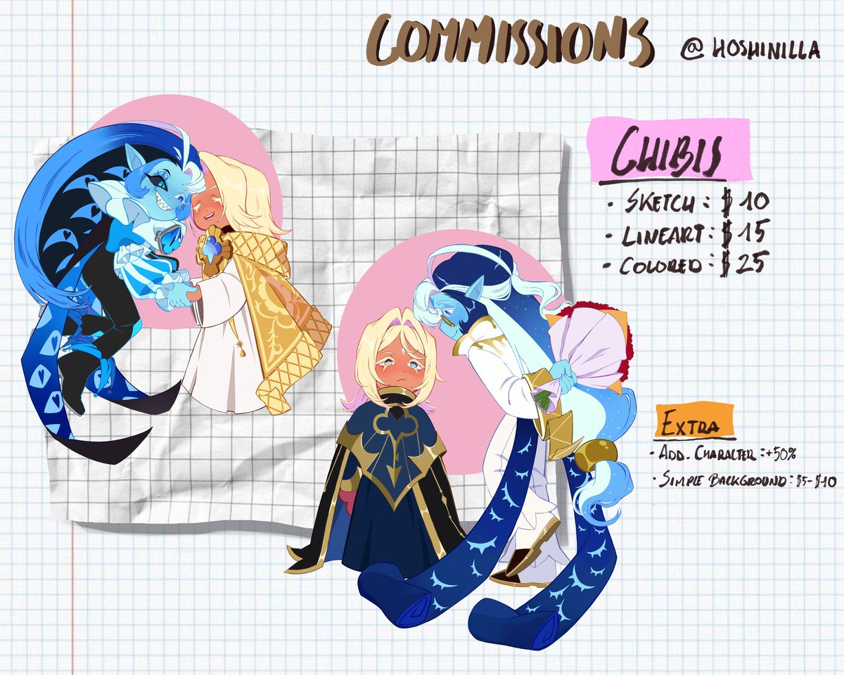 Hoshinilla's tweet image. Hey guys! I've opened commissions for those who are interested! Communication can be via Twitter or Vgen if you are interested.

Sharing and liking would also help a lot! 
#commission #opencommissions #takingcommissions #art #crkfanart
