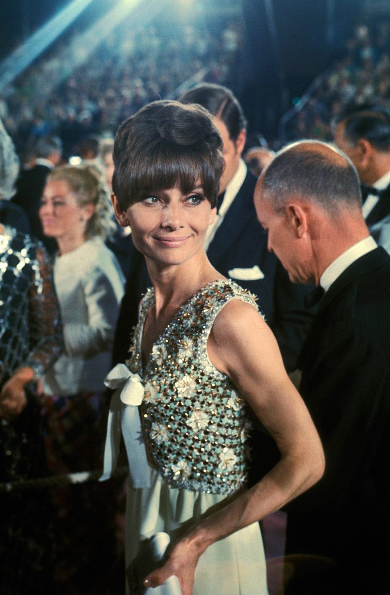 Audrey Hepburn photographed by Ron Galella arriving at the 40th Annual <a href="/TheAcademy/">The Academy</a> Awards, Santa Monica, 1968
