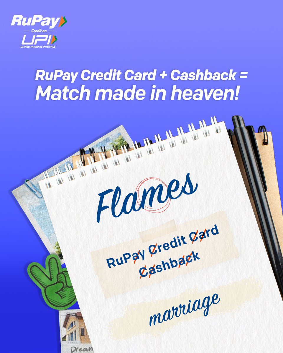 RuPay_npci's tweet photo. Remember playing FLAMES in the back of your notebook? We did the math, and it’s a 100% match. Enjoy exciting cashback with your RuPay Credit Card that works on UPI!
Ask your bank for a RuPay Credit Card now.
#AskForRuPay #BetterWayToPay #CreditCard #Finance https://t.co/eJV9EOKXkV