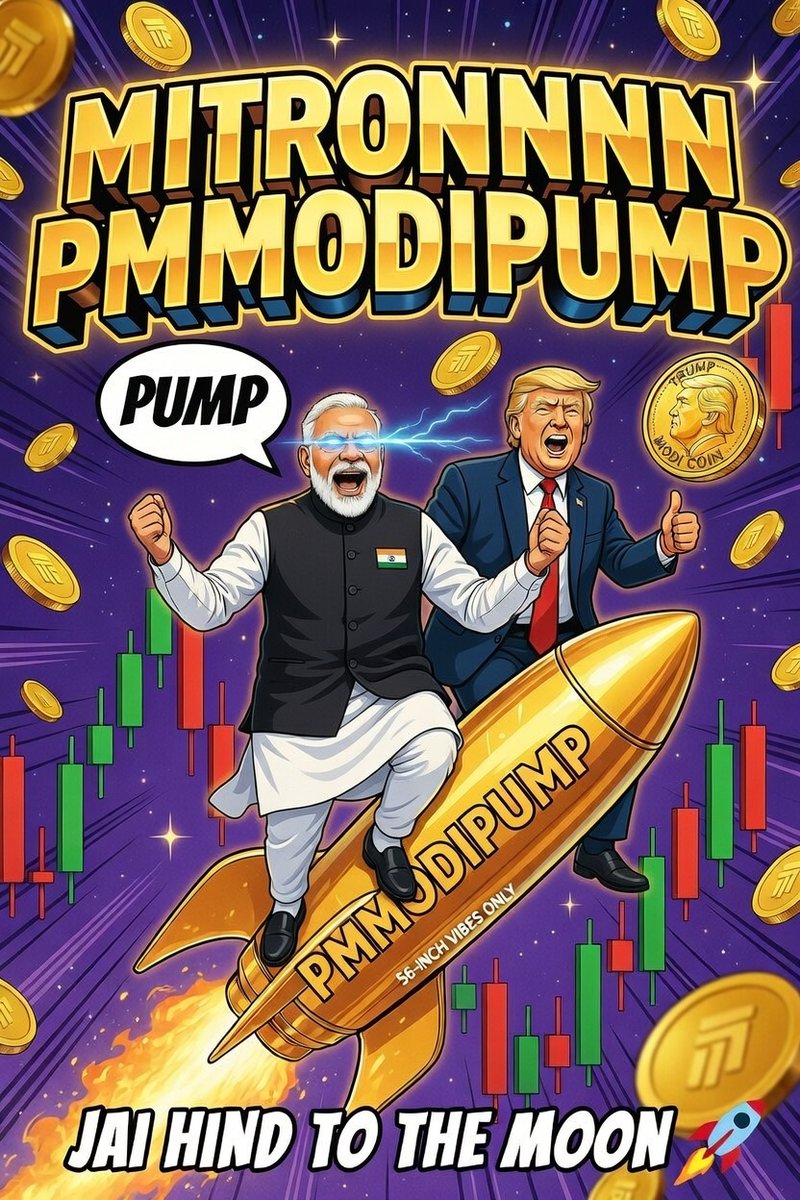 PMMODIPUMP's tweet photo. MITRONNNNN 🔥🇮🇳🇺🇸
Biggest Indian memecoin pump of 2026 just got GLOBAL! $PMMODI is blasting off... and guess who's cheering from the sidelines?
The Don himself — $Trump — pointing straight at the moon and yelling "PUMP IT!" 
#PMMODIPUMP #Memecoin #pumpfun #TrumpPump #ToTheMoon https://t.co/DMwoGcTMe1