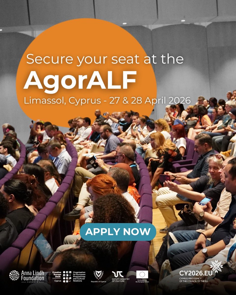 AnnaLindh's tweet photo. The call for AgorALF attendance is HERE for you to become part of the most vibrant Euro-Med space for dialogue, creativity &amp; culture all from people to people in Limassol, Cyprus (27-28 April)! 

Apply now : https://t.co/8M7G91vddg

Deadline: 27/03/26 https://t.co/M39qjhqQb9