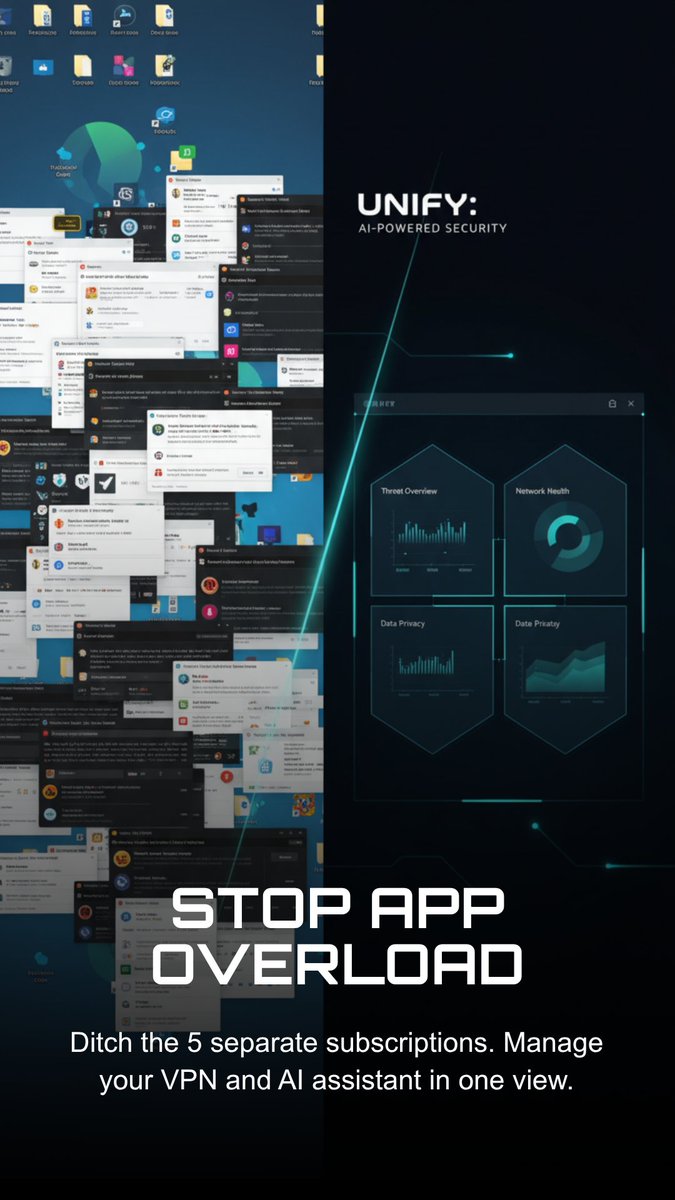 fatalcyber's tweet image. Stop app overload.

Replace scattered security tools with one unified system.

Stealth puts VPN, privacy controls, and AI assistance in a single command center.

#CyberSecurity #PrivacyTools #DigitalSecurity #TechStack #Stealth