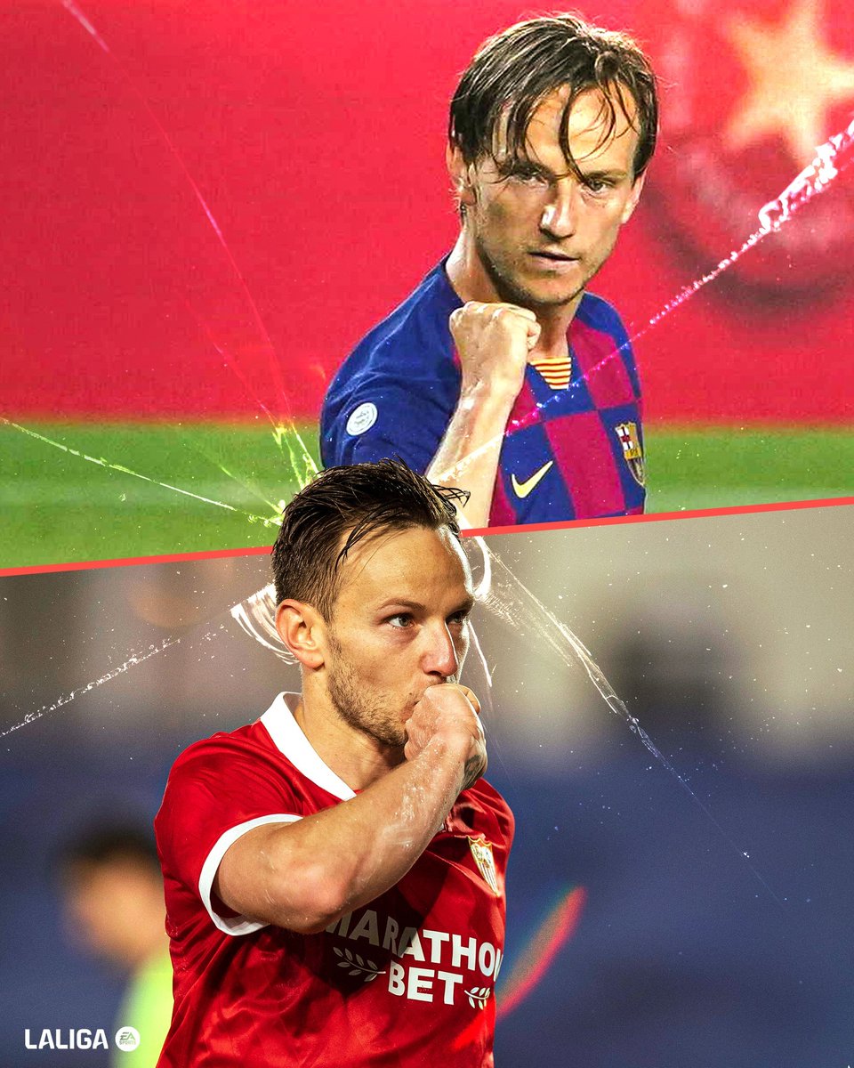 LaLiga's tweet photo. 😍🔙 El #BarçaSevilla es siempre un partido especial para @ivanrakitic.

🤔 ¿Qué otros jugadores recuerdas que hayan vestido las camisetas de @FCBarcelona_es y @SevillaFC?

📲 ¡Únete a la conversación!

#LALIGAEASPORTS
