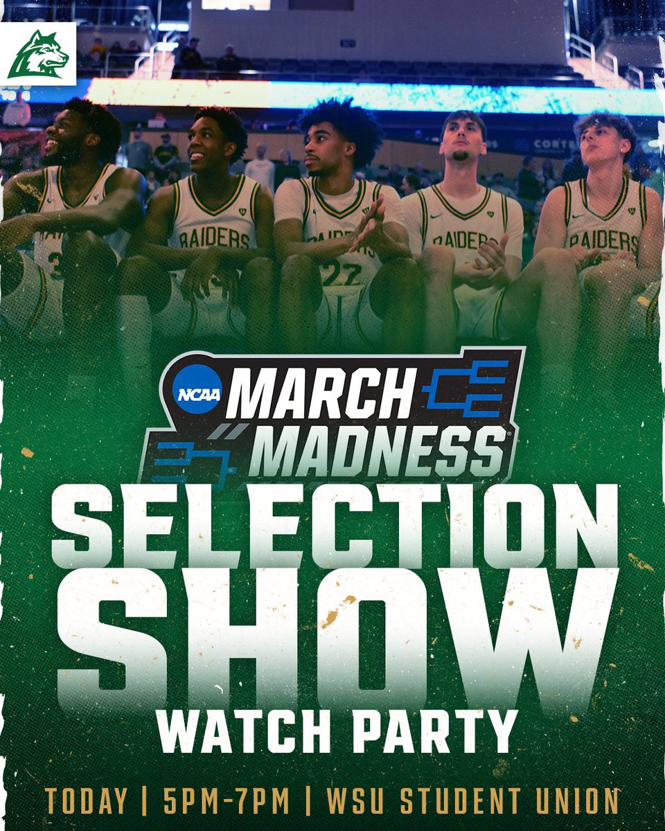 WSURaiders's tweet photo. 𝐓𝐇𝐄 𝐁𝐑𝐀𝐂𝐊𝐄𝐓 𝐃𝐑𝐎𝐏𝐒 𝐓𝐎𝐃𝐀𝐘‼️

Join @WSU_MBB today at 5 p.m. in the Student Union Atrium as we watch the @MarchMadnessMBB Selection Show.

Celebrate with the team and the #RaiderFamily as we learn our NCAA Tournament destination live at 6 p.m. on CBS. https://t.co/WWHuYl9bxv