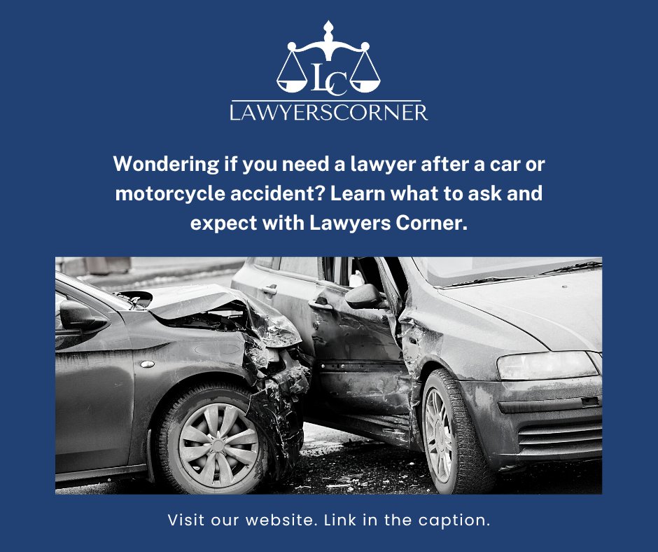 ALawyersCorner's tweet photo. Facing a car or motorcycle accident and wondering whether to hire a lawyer? 

The car and motorcycle accident section on Lawyers Corner explains the benefits of local representation, what to ask, and what to expect from the process. 

Empower yourself with knowledge before moving forward: https://t.co/RYFRxk5mgk 

#CarAccidentLaw #MotorcycleAccident #LegalHelp #LawBlogs