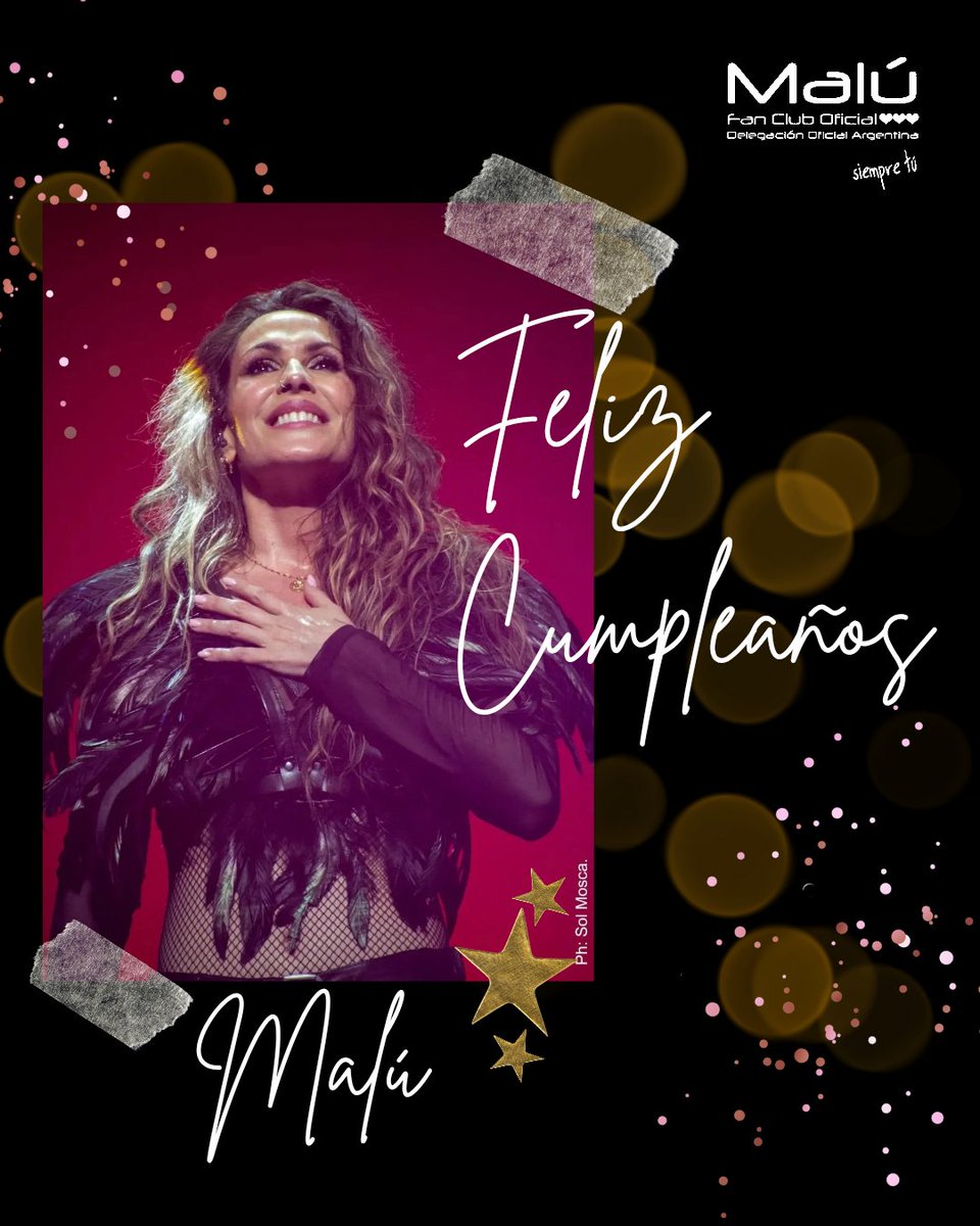 Feliz cumpleaños <a href="/_MaluOficial_/">Malú</a>! 🎉
Gracias por tu música, esa que siempre nos acompaña ❤️‍🩹
Lo mejor para el show de esta noche, seguro será increíble! ✨
Te esperamos pronto por acá 🇦🇷
Te queremos muchoo ❤️