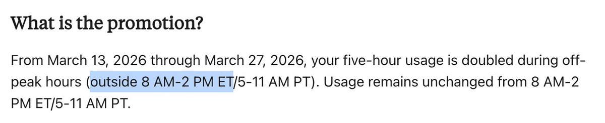 nikolasburk's tweet photo. @mfts0 @PawelHuryn FYI the timing for the double-usage window in Europe should be 7pm to 1pm (since we have a 5-hour offset from ET right now). https://t.co/xvYeeEZ6k2