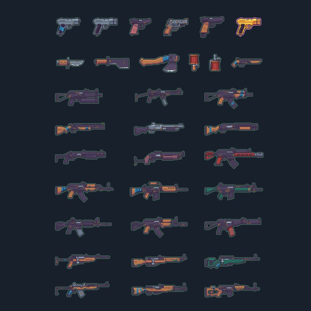 akihoneko's tweet photo. Pixel art weapon icons  #pixelart #ドットの日 #indiegamedev #indiedeveloper https://t.co/5escbP6EbT