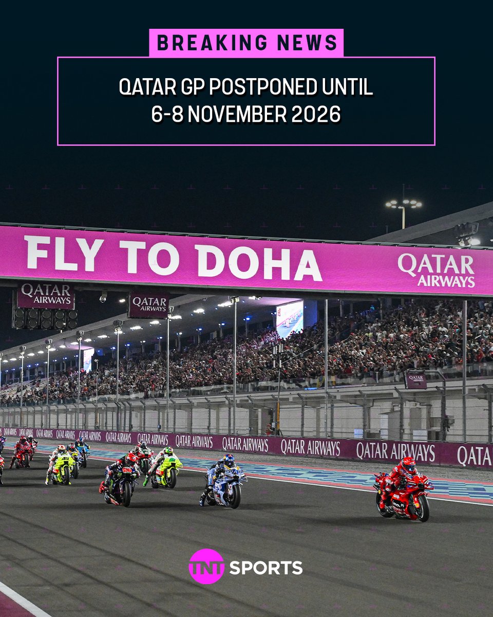 bikesontnt's tweet image. As a result of the geo-political situation in the Middle East, the #QatarGP will now take place in Early November 

The #PortugueseGP and #ValenciaGP will also be postponed until the 22nd and 29th of November respectively 

#MotoGP