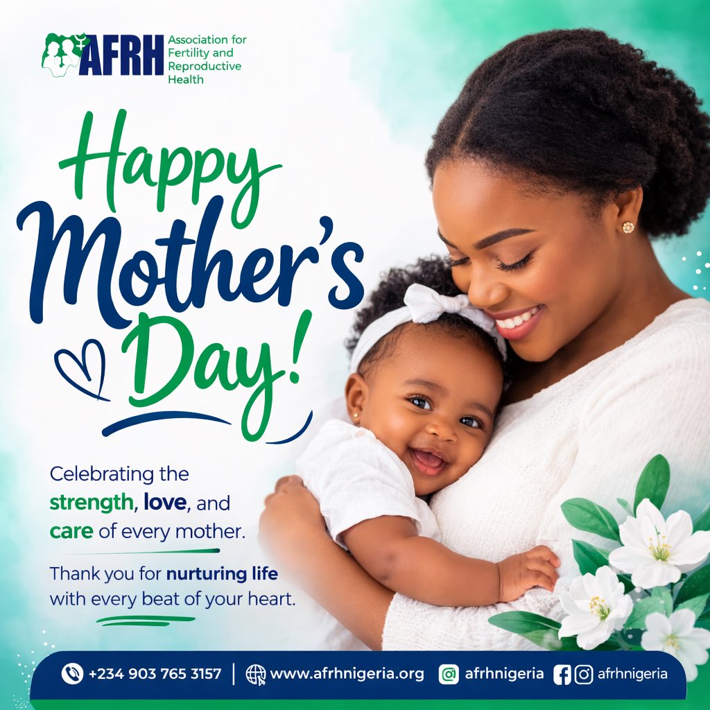 AFRHNig's tweet photo. Happy Mother’s Day to all the incredible mothers out there!
Today we celebrate your strength, love, and the care you give every single day. Thank you for nurturing life and shaping the future with your compassion. 💐💚
:
:
:
#afrh #mothersday https://t.co/t5q0oiPvnq
