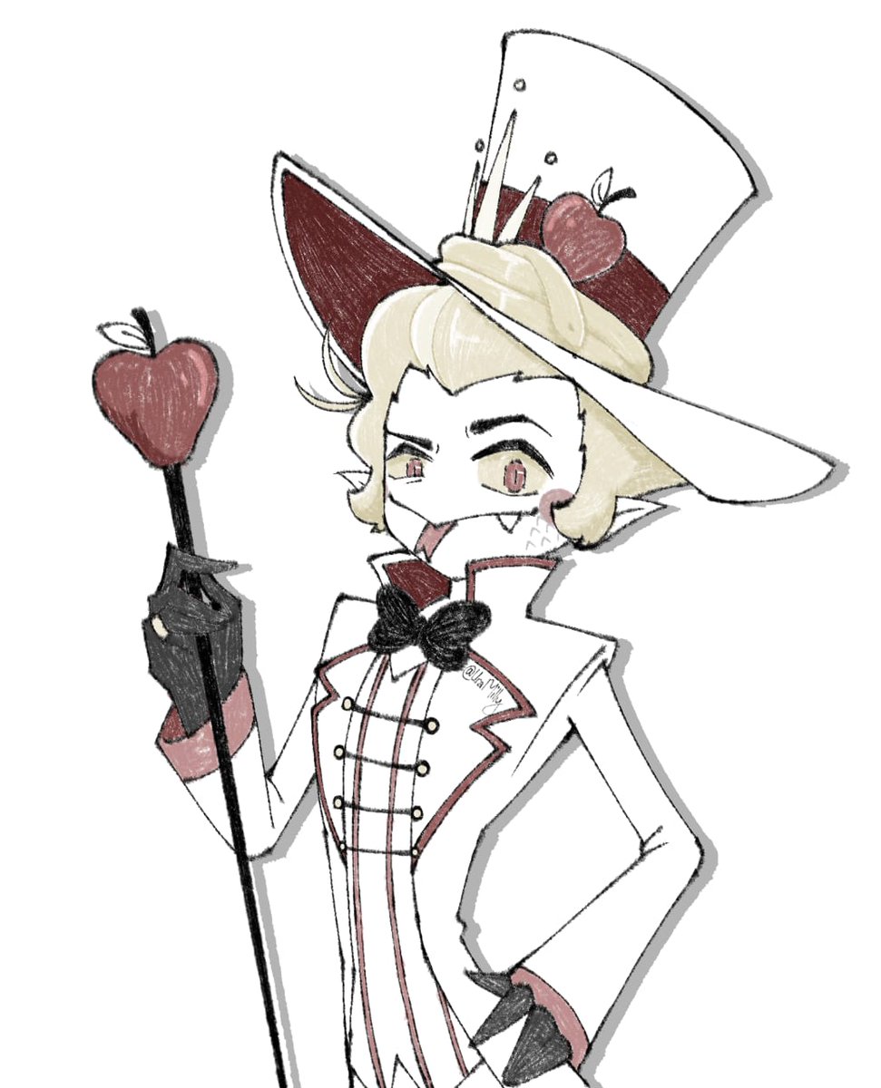 UraMilly's tweet photo. Presenting the King of Hell himself: Lucifer Morningstar!! 🍎✨

(Try coloring using ibisPaint x filter, but ended up looking like this 🥲)

#Hazbinhotel #LuciferMorningstar https://t.co/p29DZYFUAK