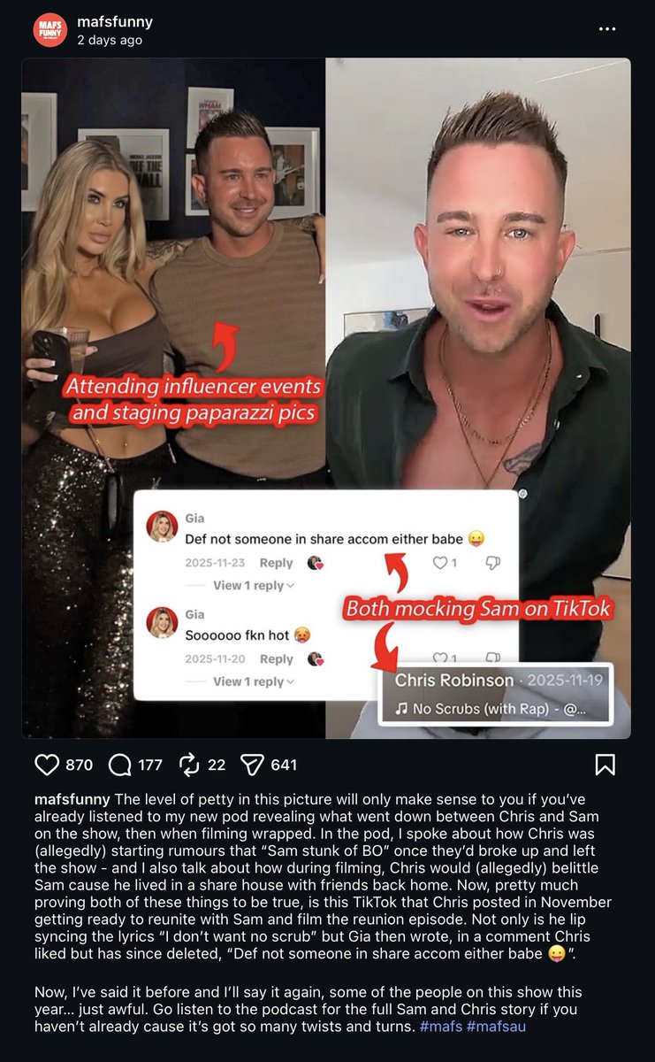 matt_j_lewis's tweet image. Those of us who were iffy about #Chris after he joined in on the bullying of Joel may have been right about him. Turns out, behind his back he was saying #Sam had BO &amp;amp; was belittling him for living in a share house, etc. 👇 #MAFS #MAFSAU

podcasts.apple.com/au/podcast/the…