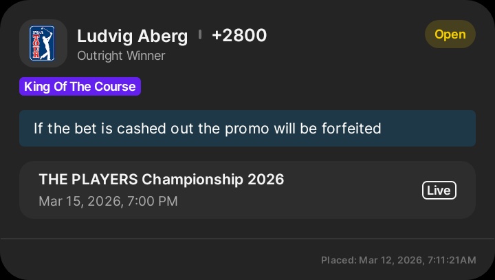 Dougarmst14's tweet image. I wanna tell everyone I stayed in this Aberg outright this long and he's holding a 3 shot lead and I wanna tell all the aberg backers I'm not taking the cashout offer and I'm staying in this bet and I wanna wish everyone Aberg backer good luck today and everyone good luck today