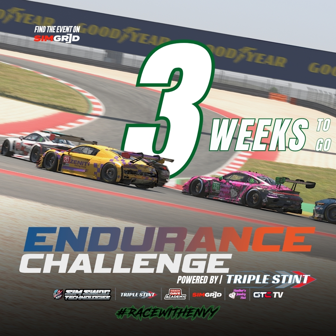 envysimsports's tweet photo. The next round of the #enduranceChallgenge is 3 weeks away, because the #iracing 12hrs of #Sebring... But that's okay, we can wait. What are we sayin', no we can't. We'll see you April 11th at Portimao! #RaceWithEnvy
#simracing #SimSwagTech @triple_stint #Portimao3h https://t.co/BqPaeqqtFp