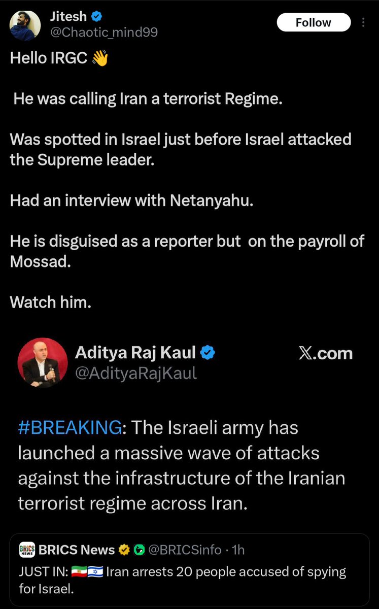 DesiEsco7's tweet photo. This is literally dangerous and worsening now. GOI should take action against him. He's literally calling for an assassination of Aditya. 

@AdityaRajKaul should lodge a complaint against him. https://t.co/i20aYTdLdq