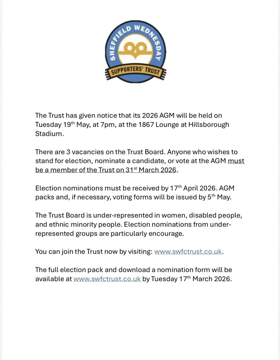 Sheffield Wednesday Supporters' Trust tweet media