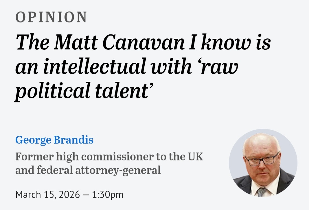 "The Matt Canavan I know is an intellectual with 'raw political talent'."
– George Brandis

Coalface cosplay Canavan an intellectual?! Brandis is seeking to outdo fawning Phil Coorey for political propaganda. And Nine wonders why no-one takes its papers srsly anymore. 🙄 #auspol