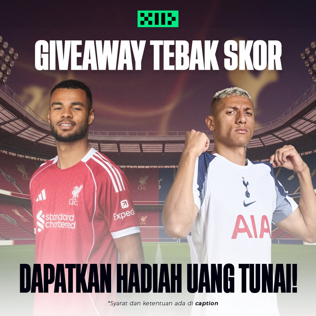The_RedsIndo's tweet photo. 🔥𝗚𝗜𝗩𝗘𝗔𝗪𝗔𝗬 𝗧𝗘𝗕𝗔𝗞 𝗦𝗞𝗢𝗥🔥

LIVERPOOL vs TOTTENHAM HOTSPURS
Saatnya buktiin prediksi kamu dan menangkan uang tunai! 💸

🎁 Total Hadiah: 
3 Pemenang 
💰50.000 / orang (Total 150k!)

Syarat: 
1. Wajib Follow akun @11plus_football & @The_RedsIndo 
2. Wajib RT & Like postingan ini
3. Kuis ditutup saat kick off!
4. Tebak skor di kolom komentar ini dan tag 1 teman mu

Contoh menjawab: 
LFC 5-3 TOT @salah

⚠️ Pastikan akun kamu tidak di-private ya! Pemenang akan diumumkan oleh @11plus_football di postingan X H+1 setelah pertandingan!