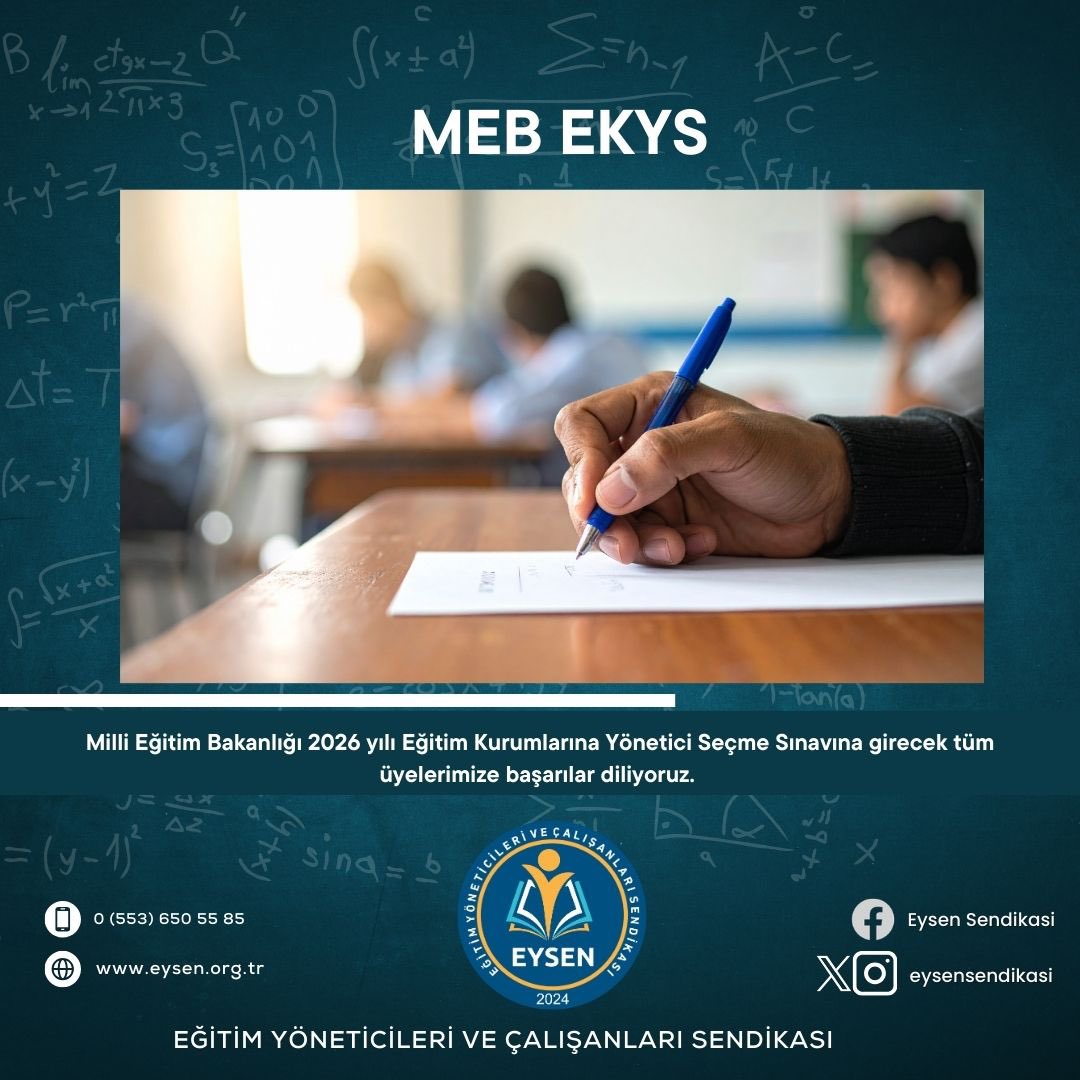 eysensendikasi's tweet photo. Bugün Milli Eğitim Bakanlığı 2026 yılı Eğitim Kurumlarına Yönetici Seçme Sınavına girecek tüm üyelerimize başarılar diliyoruz.
#eğitim
#EKYS
#sınav
#Meb https://t.co/i61pzr8lzo