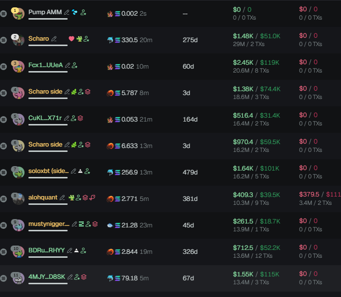 Here are Scharo's wallets in that one 

4sAUSQFdvWRBxR8UoLBYbw8CcXuwXWxnN8pXa4mtm5nU - main
5meZqj2dEmBDYQSdM6WHySkyE1k865TuDHgNjigr45P5 - fresh - funded by binance
4JFZHAdoMj4sYk6LgXe13swbX3iWzWJHmM8F32NEpbij - fresh

so 6.4% of the supply