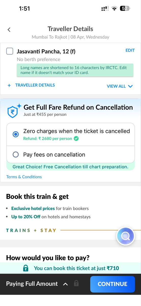 Vicky_cine's tweet photo. @makemytrip @makemytripcare @IRCTCofficial @RailMinIndia @IndianRailMedia Customers pay extra for “Zero Cancellation Charges” expecting protection in situations like this.

If the entire add-on amount itself gets deducted, how is this not misleading pricing? Screenshots attached. https://t.co/EALxei5A2k