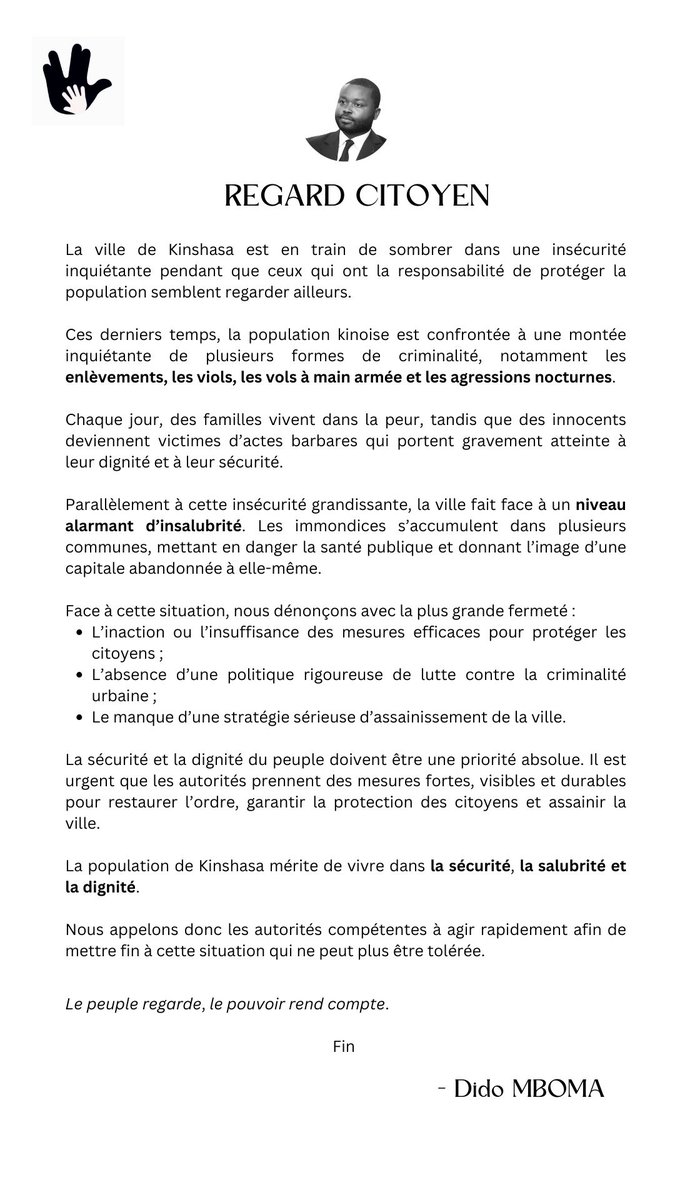 ⭕⭕ Pendant que la population souffre, Kinshasa s’enfonce dans l’insécurité : enlèvements, viols, vols à main armée… 
À cela s’ajoute une insalubrité alarmante.
La capitale ne peut pas être abandonnée ainsi.🖖
<a href="/TopCongo/">TOP CONGO FM</a>