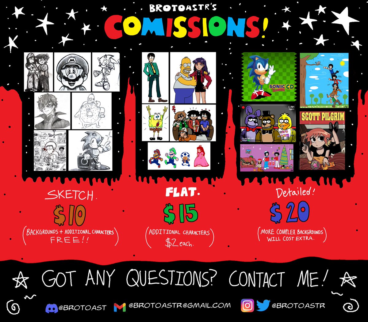BroToastR's tweet photo. I’m doing art commissions!! For a low price, I can draw you almost anything you want!!! 

If you have any questions, just DM me or email me!!! https://t.co/fbhmlFjCG3