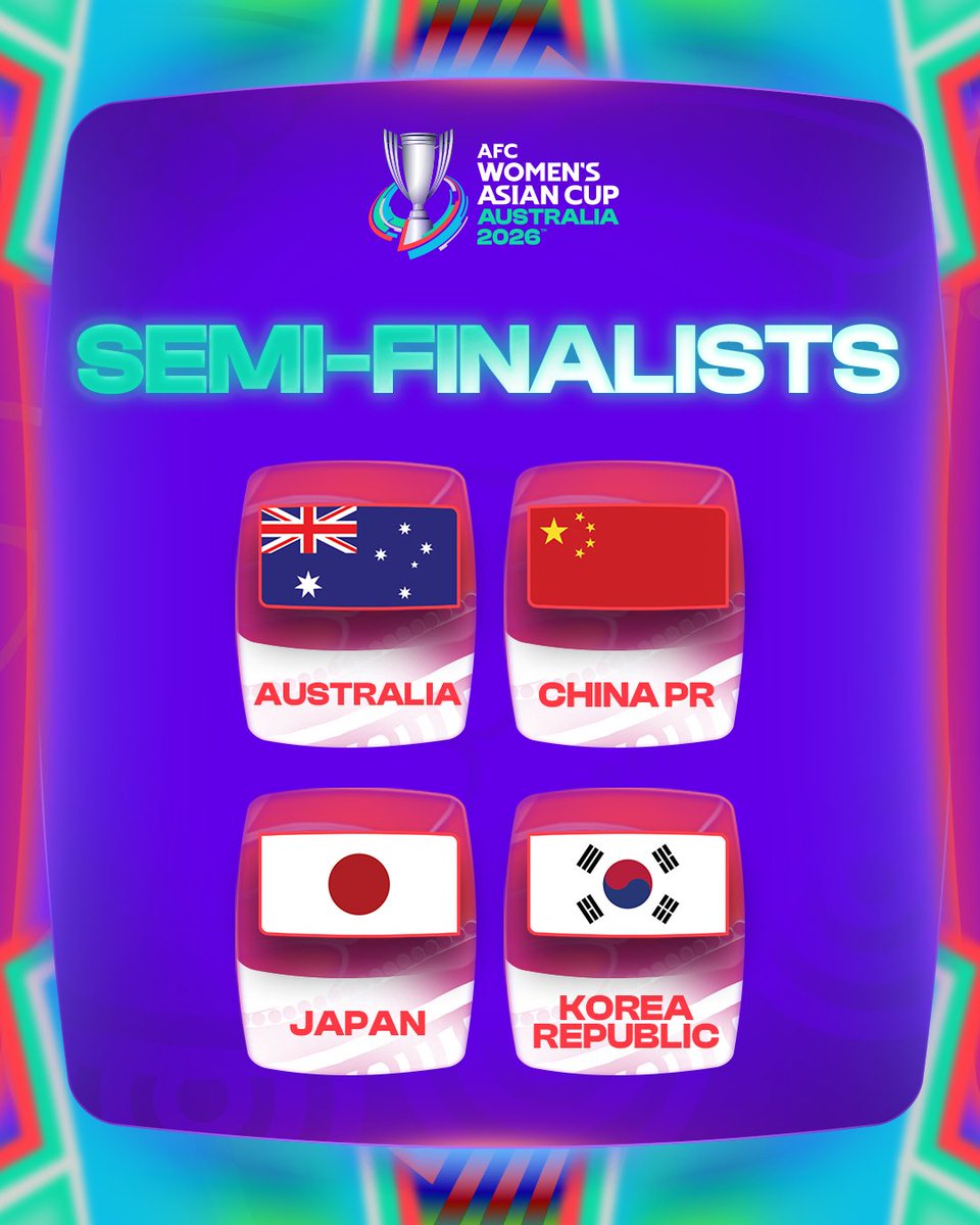 afcasiancup's tweet photo. And then there were four!

The race to continental glory reaches its decisive stage.

Who will be the #WAC2026 finalists? https://t.co/GWI5FgsTYs