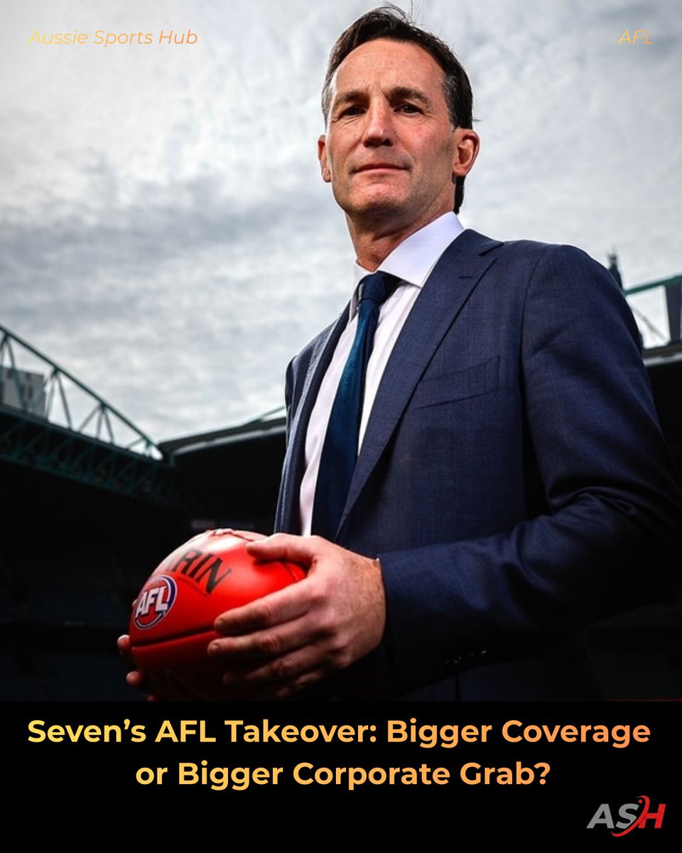 aussiesportshub's tweet image. Seven Network expanding AFL coverage… great for viewers or just another corporate takeover? 🤔

AFL cashing in again 💰 More coverage announced but fans want better footy, not just bigger TV deals.

#AFL #SevenNetwork #AFLUpdates #TrendingSports #AFL2026 #aussiesportshub