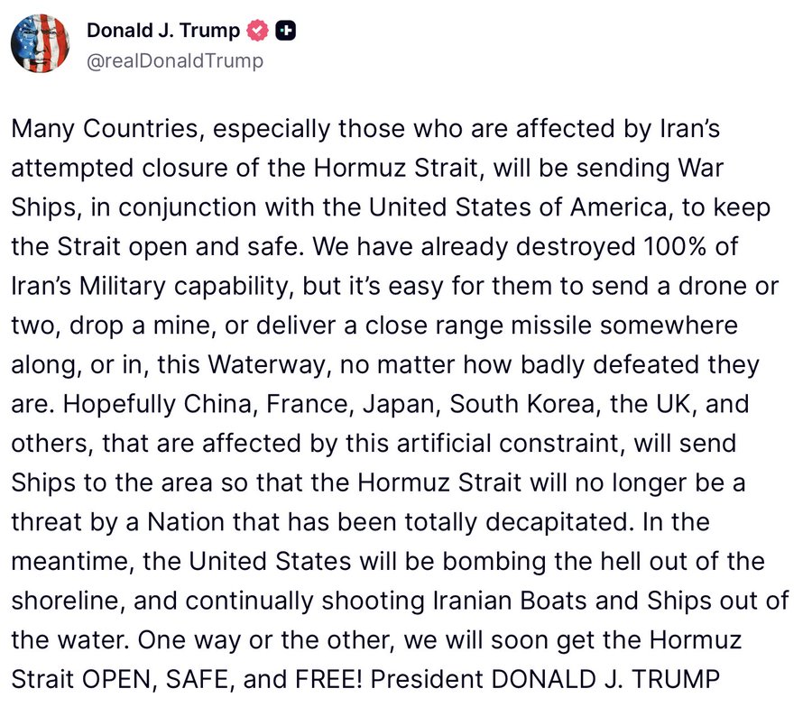 After failing to reopen the Strait of Hormuz, Trump is now desperately begging other countries to help the poor U.S. army