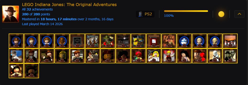 rexon1202's tweet photo. Mastery #7 - LEGO Indiana Jones

Got it done on RA since playstation doesn't have trophies for this one https://t.co/Ve9cnJayDw