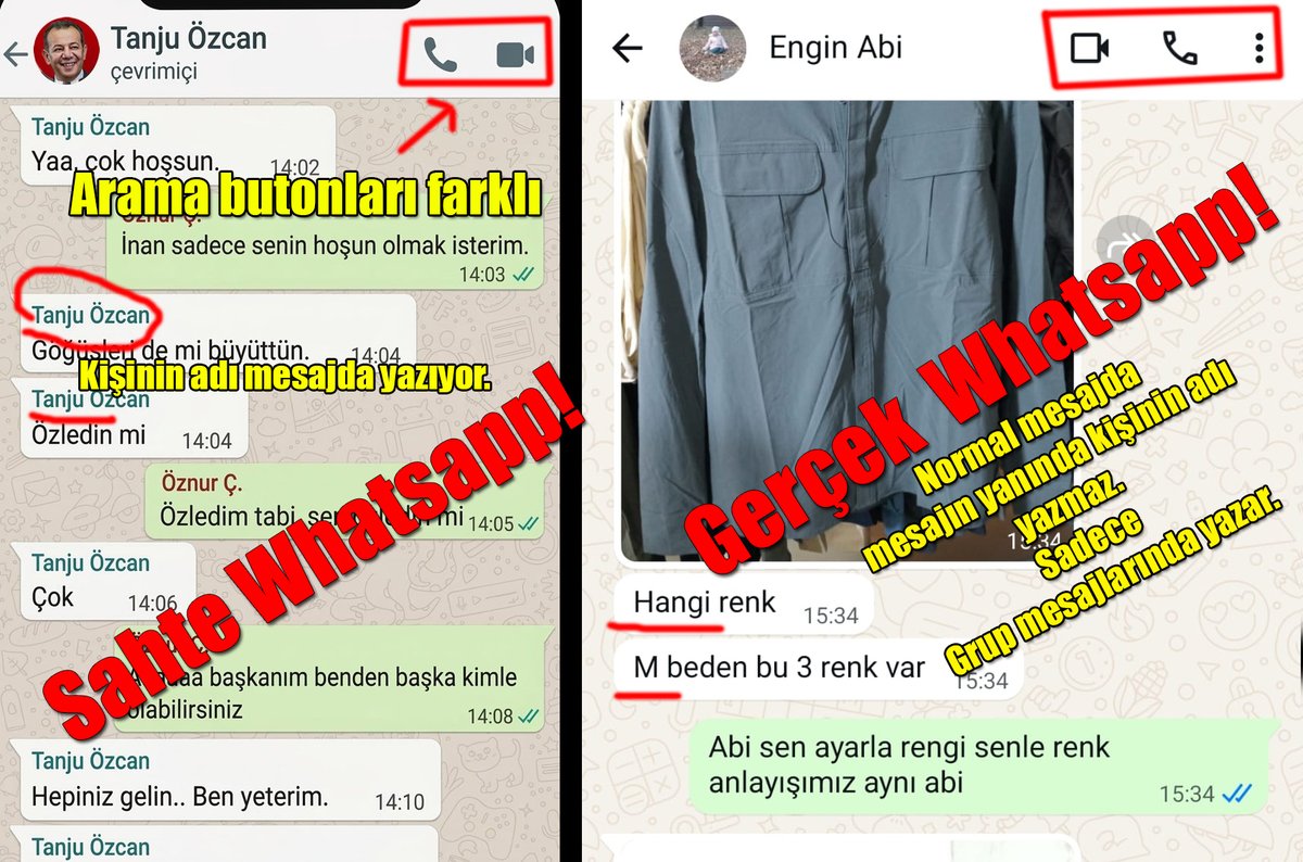 hidirdincer06's tweet photo. Bolu Belediye Başkanı Tanju Özcan’la  ilgili paylaşılan ekran resmi SAHTEDİR.
Gerçek whatsapp ile sahte whatsapp arasındaki farklar. https://t.co/aReJGIU52X