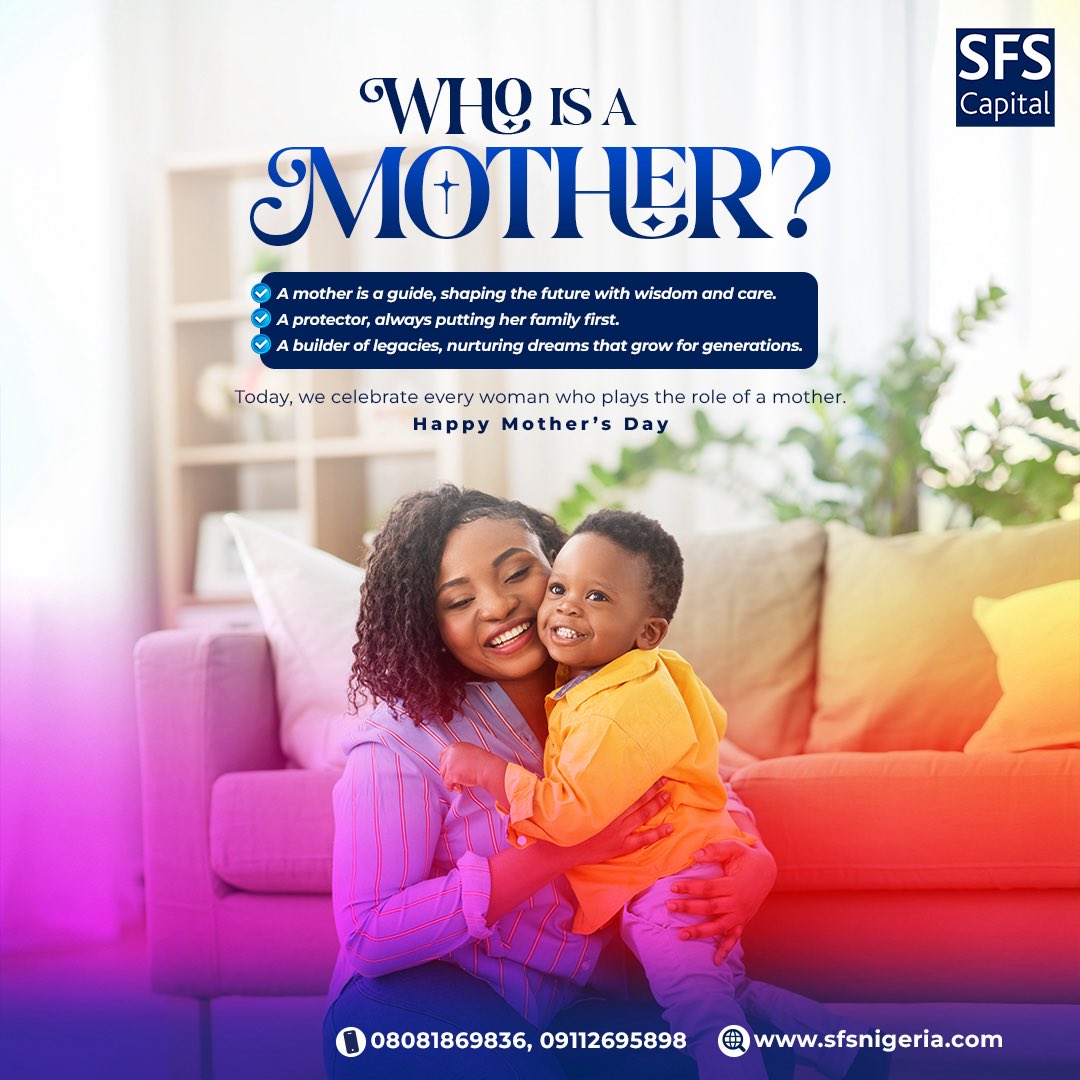 SFS_Nigeria's tweet photo. Mothers shape the future with love, strength, and endless sacrifice. 

Today we celebrate every woman who nurtures, guides, and inspires. 💙

Happy Mother’s Day!

#MothersDay #CelebrateMothers #SFSCapital  #LegacyBuilders #MothersLove #Gratitude https://t.co/1xiaZJAztK