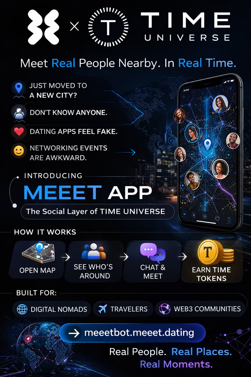 cryptobyGP's tweet image. Just moved to a new city?
You don't know anyone.
Dating apps feel fake.
Networking events are awkward.
What if meeting people nearby was actually… simple? 
#DigitalNomad #SocialFi #Web3