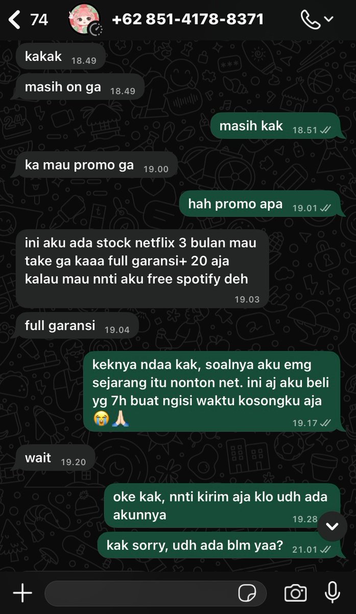 tinkerabells's tweet photo. PENIPU SCAM‼️⚠️

guys, be aware yaa sama akun @toffeil ,  penipu berkedok BA. aku dr semalem beli netflx sampe sekarang proses nya ga kelar-kelar, orangnya malah ngilang sekarang. jangan mau tf ke spay/e-wallet lainnya ke nomor ini yaa 083861831264

#zonauangㅤ https://t.co/YnCcWN51Ci